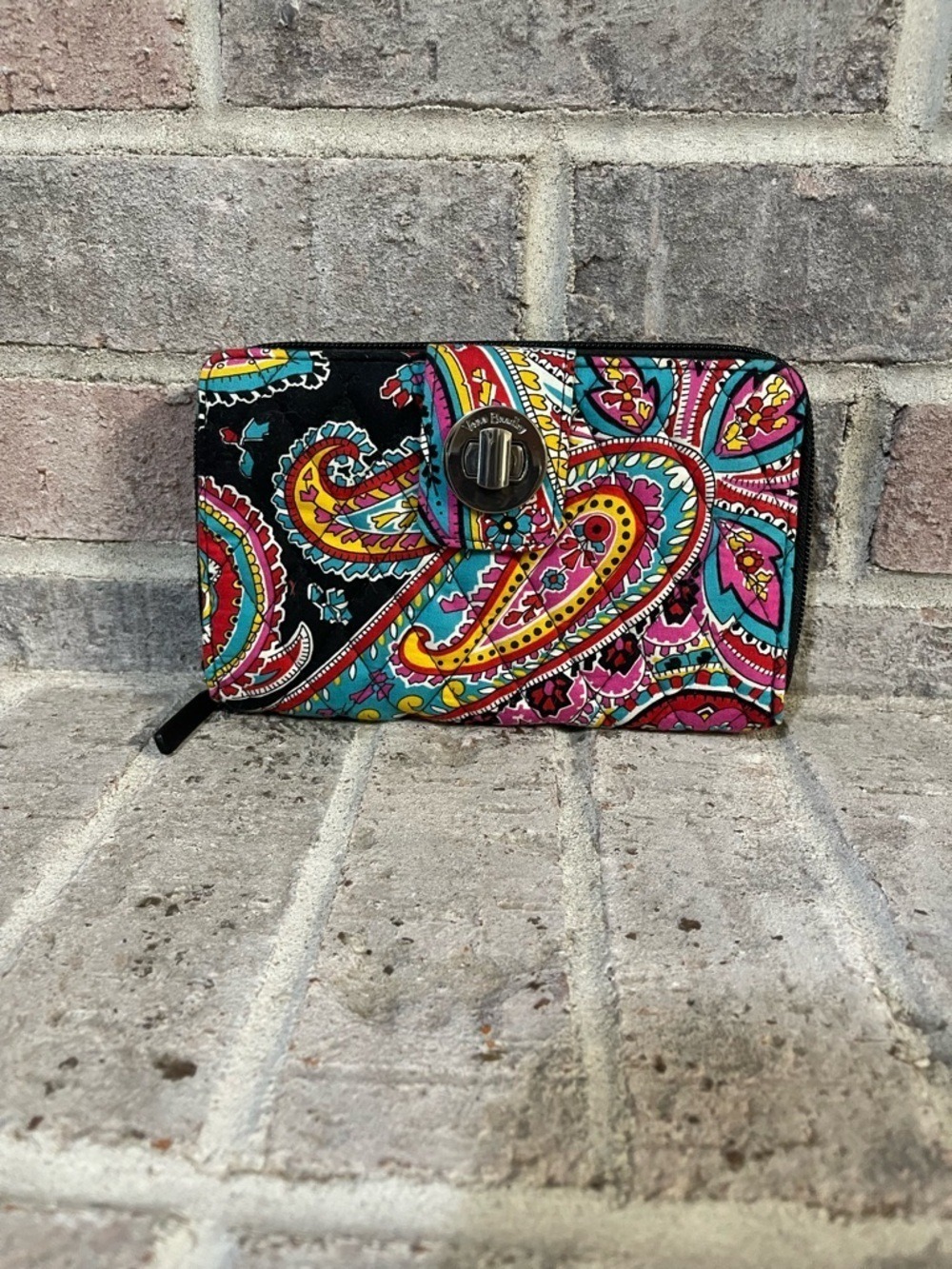 Vera Bradley Black Multicolor Paisley Zip Wallet